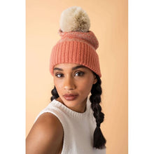 Load image into Gallery viewer, Powder Patterned Thora Bobble Hat - Coral &amp; Taupe - Boutique on the Green 
