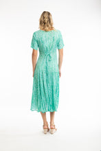 Load image into Gallery viewer, Orientique Olympus Blue Print Crinkled Short Sleeve Godet Midi Dress - Boutique on the Green 
