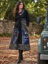 Load image into Gallery viewer, Orientique Benin Solid Patch Cowl Neck Zip Stretch Jersey Tunic Dress 61778
