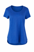 Load image into Gallery viewer, Orientique Essentials Satin Blue Organic Cotton Jersey Stretch Short Sleeve T-Shirt - Boutique on the Green 
