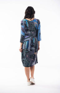 Orientique Italy Blue Mix Pure Cotton Jersey 3/4 Sleeve Panel Bubble Dress - Boutique on the Green 