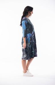 Orientique Italy Blue Mix Pure Cotton Jersey 3/4 Sleeve Panel Bubble Dress - Boutique on the Green 