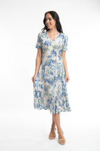 Load image into Gallery viewer, Orientique Rhodes Print Crinkled Short Sleeve Godet Midi Dress - Boutique on the Green 

