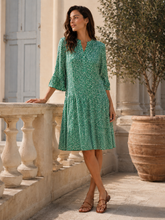 Load image into Gallery viewer, Saint Tropez Eda Jelly Bean Ditsy Elbow Fluted Sleeve Tiered Printed Dress

