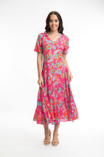 Load image into Gallery viewer, Orientique Symi Print Crinkle Short Sleeve Godet Midi Dress
