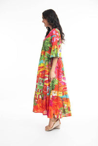 Orientique Aiya Napa Printed Elbow Bell Sleeve Viscose Woven Maxi Dress - Boutique on the Green 