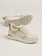 Load image into Gallery viewer, Tamaris Vegan Zip &amp; Lace Up Wedge Trainer With Metallic Trim
