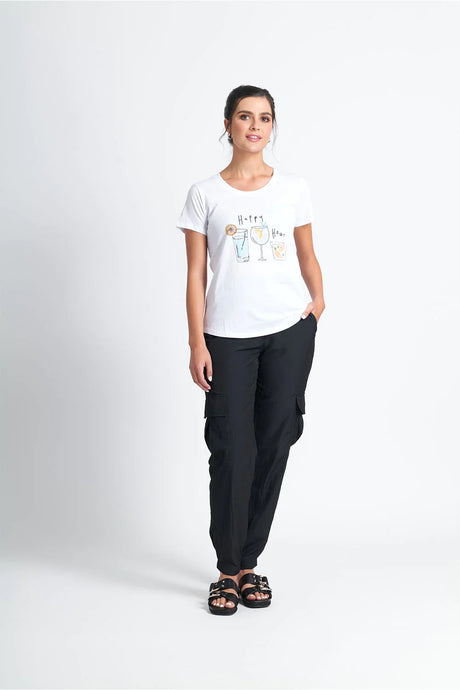 Foil Happy Hour White Placement Print Pure Cotton Jersey T-Shirt - Boutique on the Green 