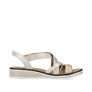 Rieker Gold & Shimmer Plaited Toe & Multi Strap Velcro Open Toe Sandal - Boutique on the Green 