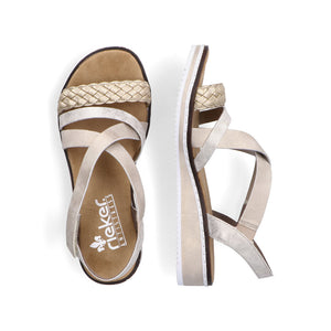 Rieker Gold & Shimmer Plaited Toe & Multi Strap Velcro Open Toe Sandal - Boutique on the Green 