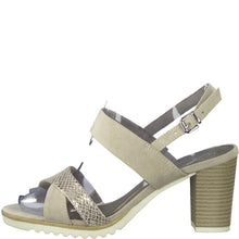 Load image into Gallery viewer, Marco Tozzi beige crossover snake trim block heel slingback
