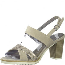 Load image into Gallery viewer, Marco Tozzi beige crossover snake trim block heel slingback

