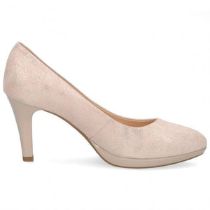 Leather shimmer rose gold heeled platform court shoe