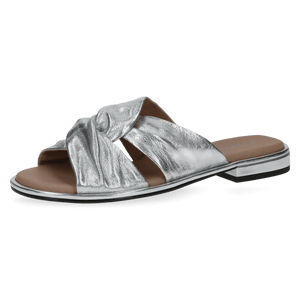 Caprice Silver Soft Leather Twisted Front Slip On Mule - Boutique on the Green 