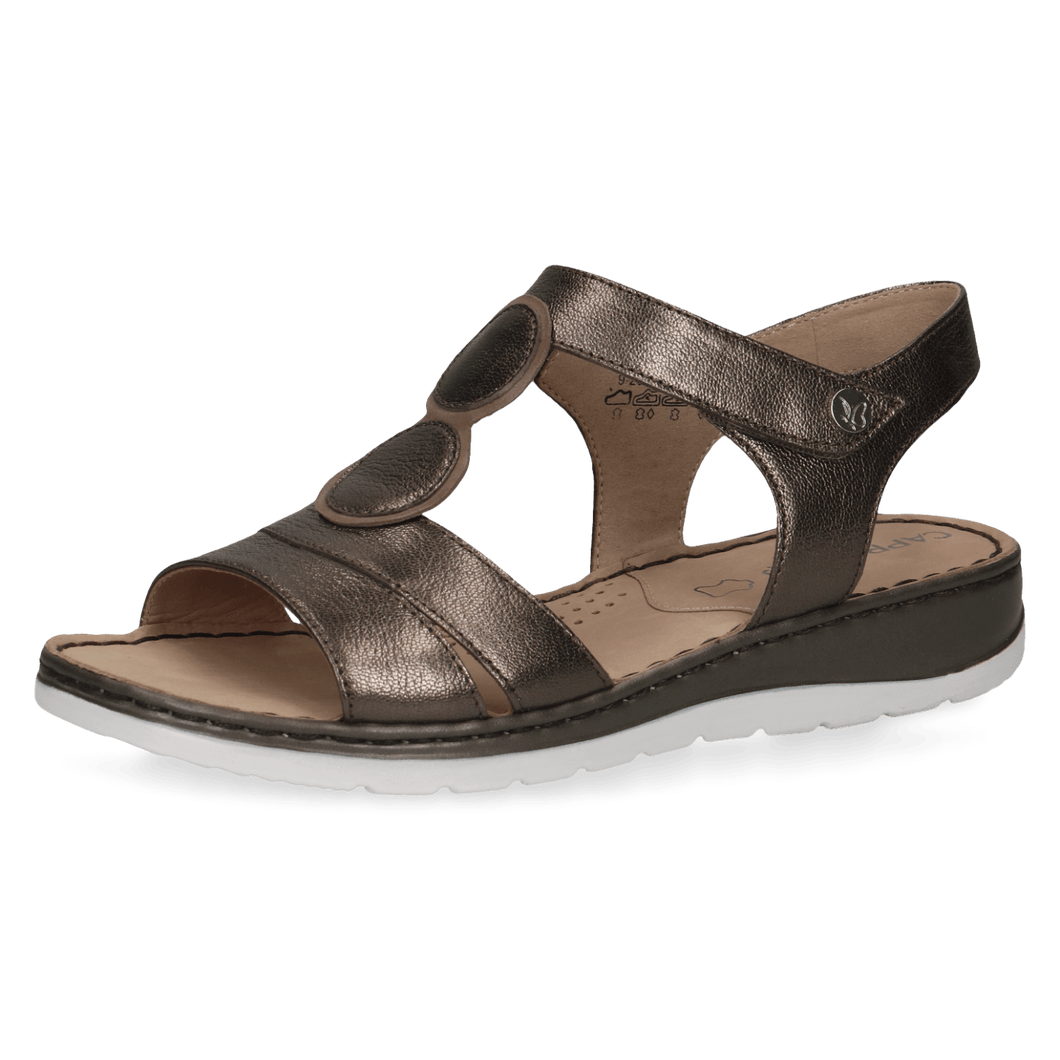 Caprice Gunmetal Leather T-Bar Style Sandal - Boutique on the Green 