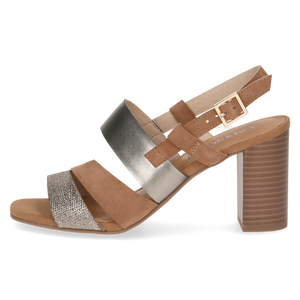 Caprice Hazel Leather Multi Strap With Metallic Block Heeled Sandal - Boutique on the Green 