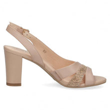 Load image into Gallery viewer, Caprice Beige Leather Open Toe Slingback Snake Trim &amp; Block Heel
