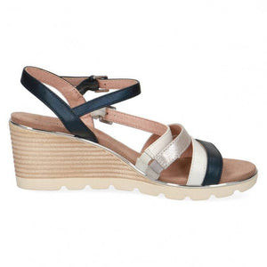 Caprice leather multi strap & buckle mid wedge sandal