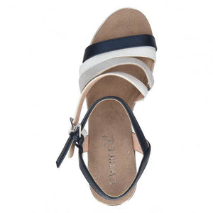 Caprice leather multi strap & buckle mid wedge sandal