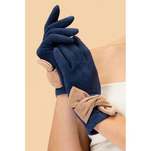 Powder Faux Suede Henrietta Gloves - Navy & Taupe - Boutique on the Green 