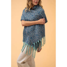 Load image into Gallery viewer, Powder Athena Art Deco Patterned Cosy Scarf - Denim &amp; Taupe - Boutique on the Green 
