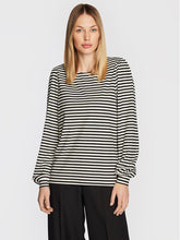 Load image into Gallery viewer, BYoung Remi Black &amp; White Stripe Textured Stretch Long Sleeve T-Shirt - Boutique on the Green 
