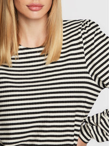 BYoung Remi Black & White Stripe Textured Stretch Long Sleeve T-Shirt - Boutique on the Green 