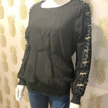 Load image into Gallery viewer, Black blouse with gold &amp; sheer arm detail - Boutique on the Green 
