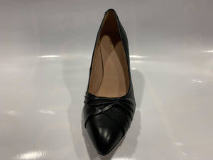 Black leather pointed toe heeled court shoe with twisted pleated toe detail - Boutique on the Green 