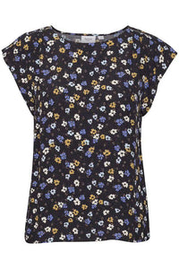 Saint Tropez Blanca Adele Ditsy Print Cap Sleeve Woven Top With Beaded Trim At Shoulder
