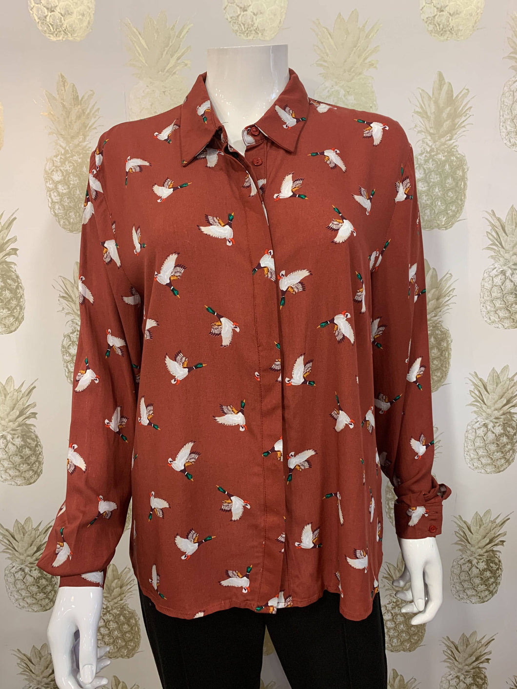 BYoung Copper duck print button through shirt, regular fit