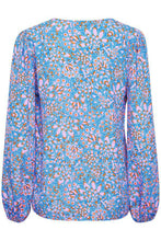 Load image into Gallery viewer, BYoung Flouri Blue Floral Print V Neck Cuff Long Sleeve Blouse - Boutique on the Green 
