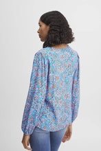 Load image into Gallery viewer, BYoung Flouri Blue Floral Print V Neck Cuff Long Sleeve Blouse - Boutique on the Green 
