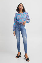 Load image into Gallery viewer, BYoung Flouri Blue Floral Print V Neck Cuff Long Sleeve Blouse - Boutique on the Green 
