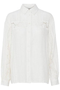 BYoung Ibisa Off White Pure Cotton Long Sleeve Pintuck & Crochet Detailed Shirt