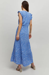 BYoung Joella Frill Sleeve V-Neck Printed Tiered Maxi Dress