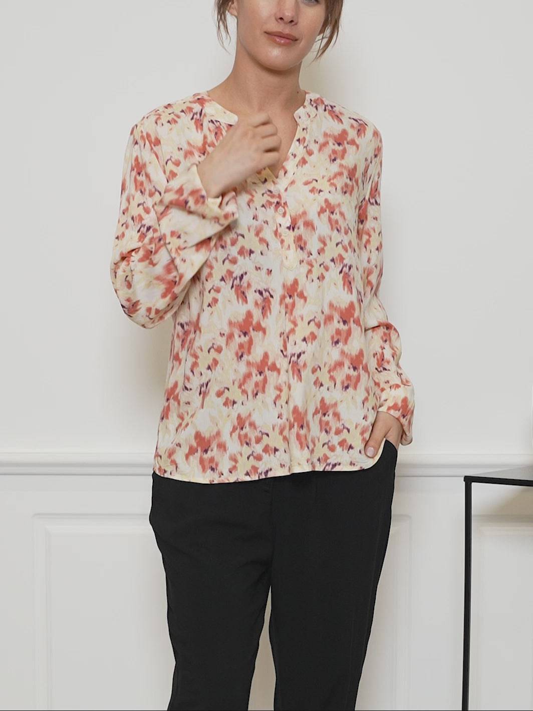 BYoung Joella Printed Button Front Open Collar & Cuff Long