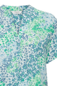 BYoung Joella Printed Mandarin Collar Open Front Short Sleeve Tunic Blouse - Boutique on the Green 