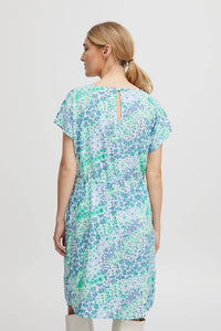 BYoung Joella Printed Short Sleeve Drawstring Waist Round Neck Tunic Style Dress