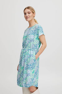 BYoung Joella Printed Short Sleeve Drawstring Waist Round Neck Tunic Style Dress