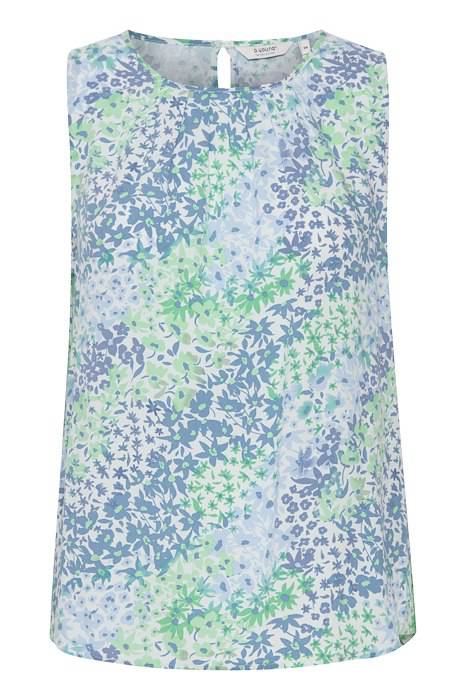 BYoung Joella Printed Woven Sleeveless Shell Top With Round Neck & Front Pleats