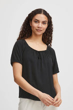 Load image into Gallery viewer, BYoung Joella Short Sleeve Gypsy Style Blouse With Front Tie Detail
