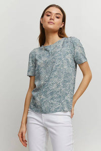 BYoung Joella Short Sleeve Spun Viscose Woven Top With Back Pleat Detail