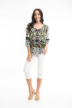 Load image into Gallery viewer, Orientique Izmir Green Printed Boho Pintuck 3/4 Sleeve Woven Blouse - Boutique on the Green 
