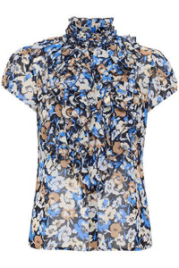Saint Tropez Lilly Floral Ruffle Front Short Sleeve Woven Blouse