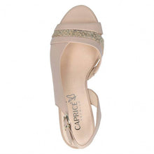 Load image into Gallery viewer, Caprice Beige Leather Open Toe Slingback Snake Trim &amp; Block Heel
