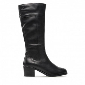 Caprice Black Leather Block Heel Knee High Boot