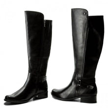 Load image into Gallery viewer, Caprice Black Leather Mix Flat Knee High Extra Wide Boot
