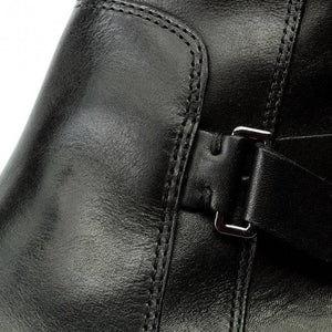 Czarne, skórzane buty Caprice Mix na płaskiej podeszwie, bardzo szerokie