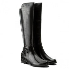 Load image into Gallery viewer, Caprice Black Leather Mix Flat Knee High Extra Wide Boot
